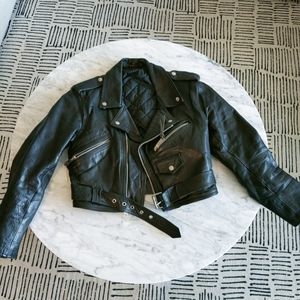 Vintage Cropped Leather Moto Jacket